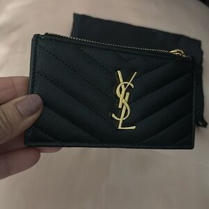 Ysl CASSANDRE MATELASSÉ FRAGMENTS CARD CASE IN GRAIN DE POUDRE LEATHER BLACK